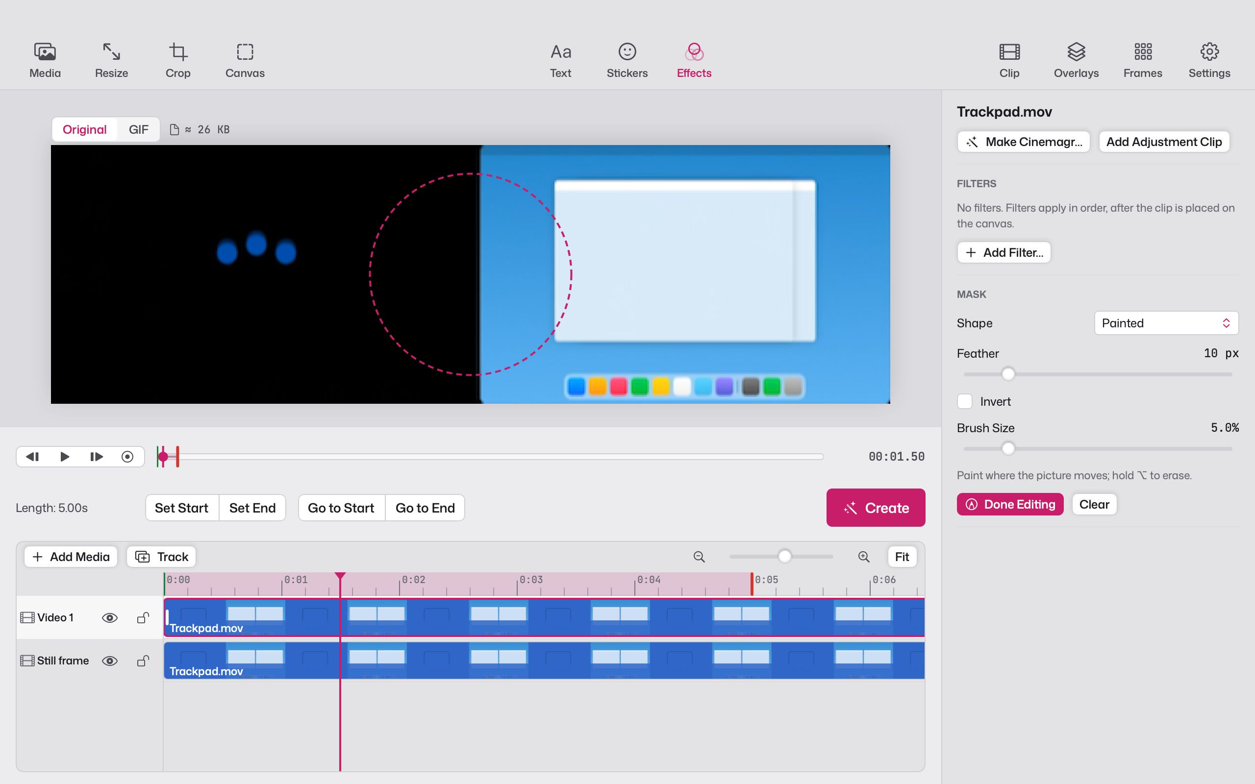Painting the moving area of a cinemagraph in Giffiti